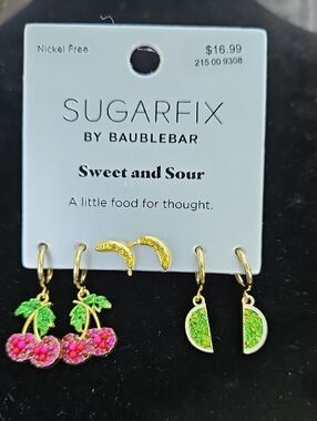 SUGARFIX by BaubleBar 3 Sweet & Sour Fruit Charm Earring Set - Pink-Yellow-Green